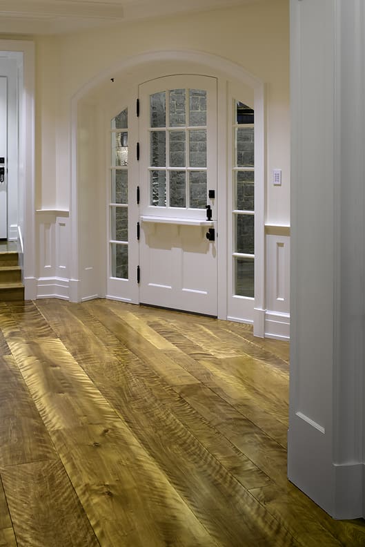 Curly figured birch wood flooring